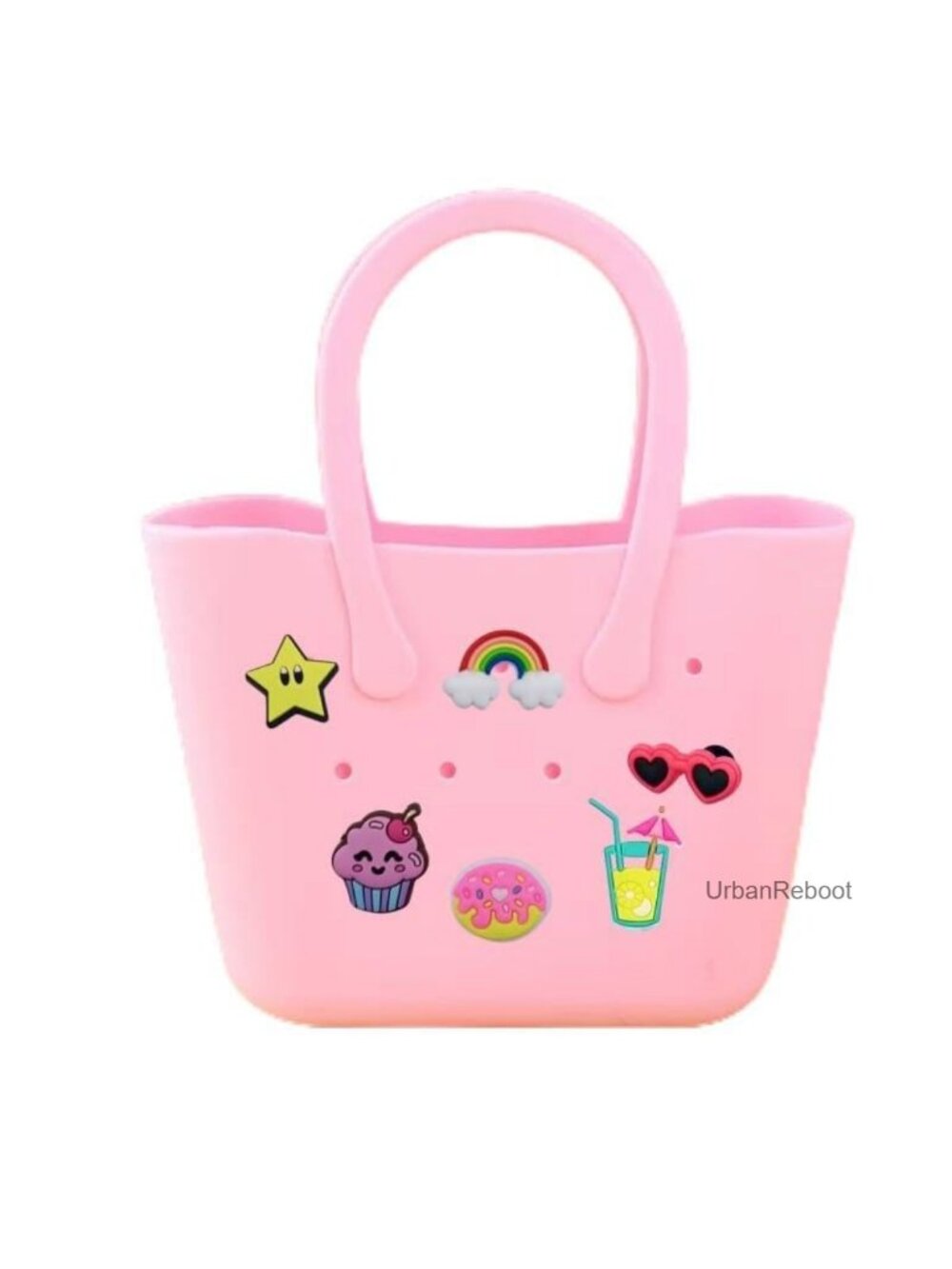 Mini Rubber Tote Bag for Girls Small Beach Bag with 25pc Decorations